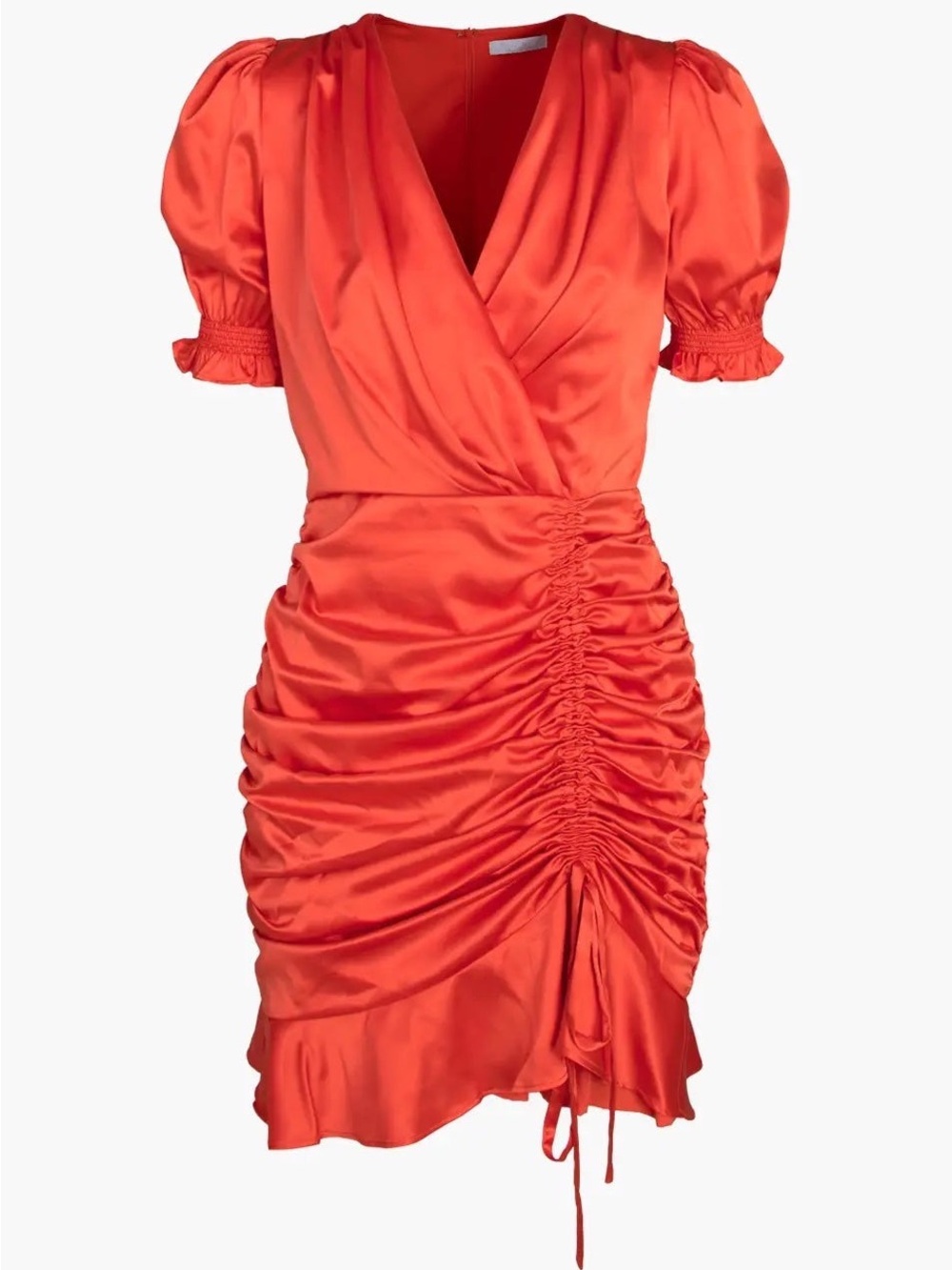 Adelyn Rae Orange-Red Ruched Wrap Mini Sateen Dress - Picture 2 of 5